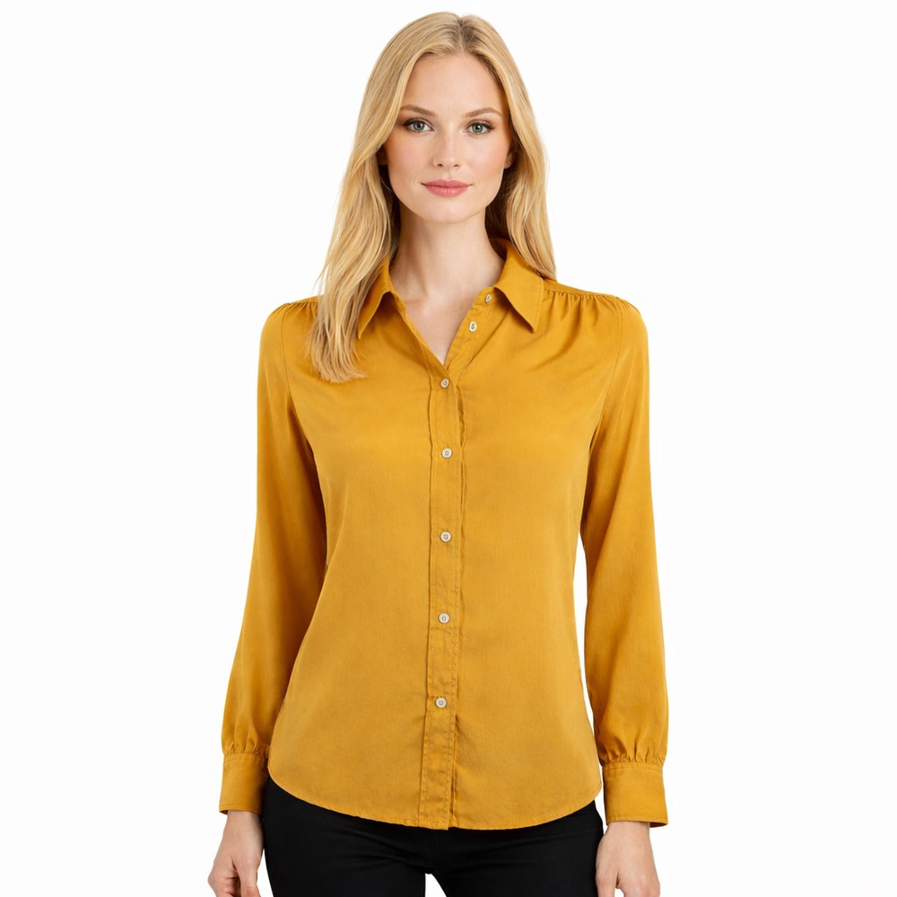 J. Crew Silk Button-Up Blouse Yellow Marigold Long Sleeve Shirt Classic Size 2